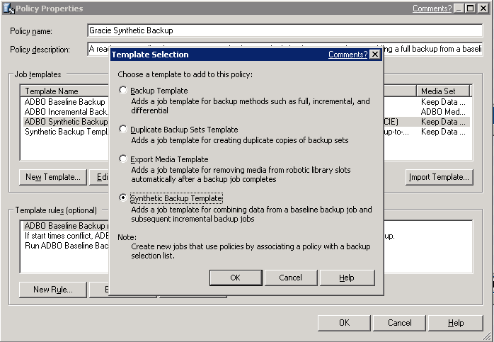 Figure 4: Backup template selection