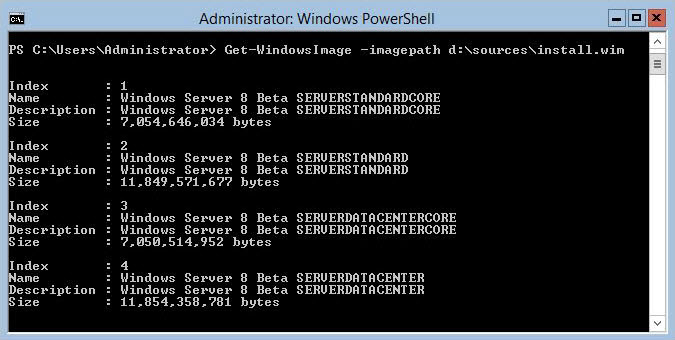 Index numbers for Windows Server