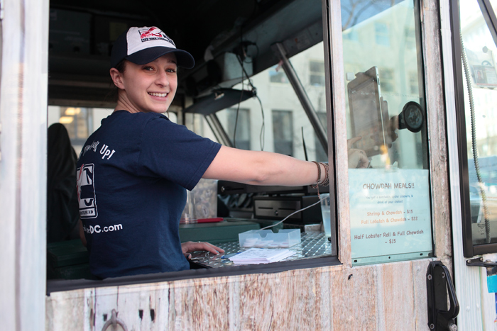 Rose Pride, Red Hook Lobster cashier, uses iPad to process payments