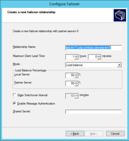 DHCP configure failover