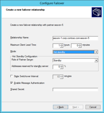 DHCP hot-standby mode