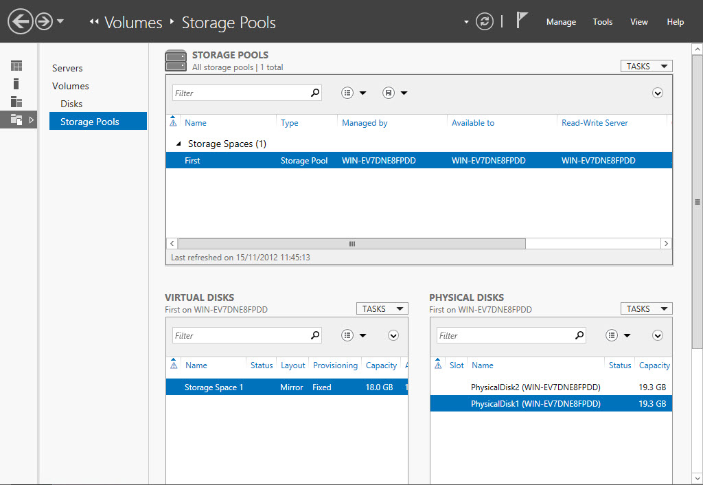 Windows Server 2012 new Storage Pool